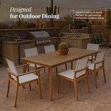 POVL Outdoor Menlo 7-Piece Teak Patio Dining Set for 6 — 95" Rectangular Grade A Teak Table, 2 Armchairs & 4 Side Chairs — Modern Patio Furniture for Deck, Backyard & Poolside