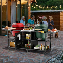 Outdoor Grill Table for Double Big Green Egg, Metal Grill Cart with Storage