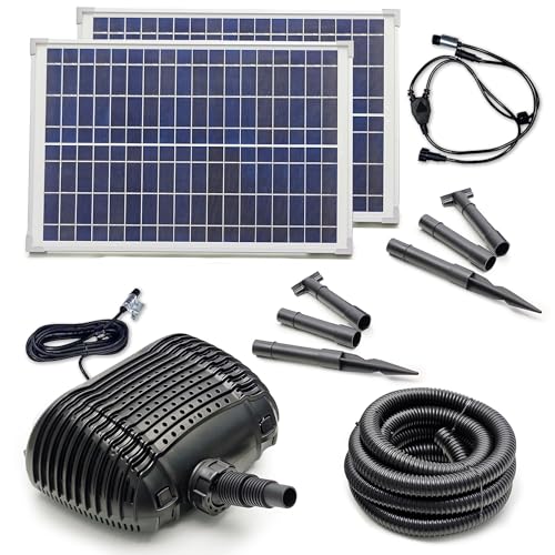 MNP Powerful Submersible Solar Powered Pond Pump Kit with Panels and Hose, No Battery. Advanced Design (50 Watts)