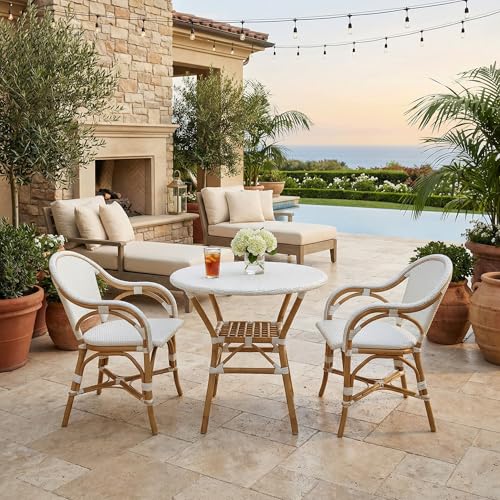 AFD Home White Sierra Arm Chair Bistro Set, Round Table, Resin, 3-Piece Set for Patio