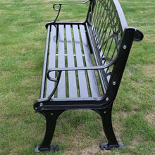 TBLOTYD Patio Benches Cast Iron Garden Bench with Hollow Frame Backrest, Leisure Seat with Armrests, Black Outdoor Furniture