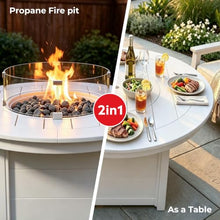 Costaelm 47" Modern Outdoor Patio Backyard Round Propane Counter Height Fire Pit Table (Rocks Not Included), White
