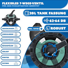 KESSER® Sand Filter System for Pool up to 60,000 L, 10,200 L/h, 400 W Pump, 20 L Tank, 7-Way Valve with Pressure Indicator with 800 g Filter Balls, Pool Filter 10 m³/h with Adapter Diameter 32-38 mm