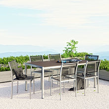 Modway Shore 7-Piece Aluminum Outdoor Patio Dining Table Set Silver Black