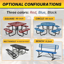 LAUCO Square Picnic Table, Expanded Metal, Black Thermoplastic Coating, Attached Benches, 1-1/2” Umbrella Pole Hole, Outdoor-Rated, 1000 lb Capacity (Black) 36036