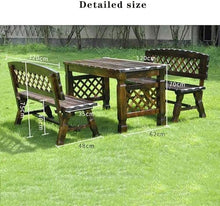 ERoomQ Outdoor GThe Bench,47in Park GThe Bench Wood Retro Solid Wood Seat, Courtyard 2-3 Seat Weatherproof Porch Chair Bench, Outdoor Table and Chair Set (1 Table and 2 Chairs)