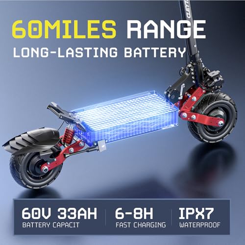 Brigittebike Electric Scooter 6000W Dual Motor 60V 33AH Up to 50 MPH 60 Miles Range Ferrous