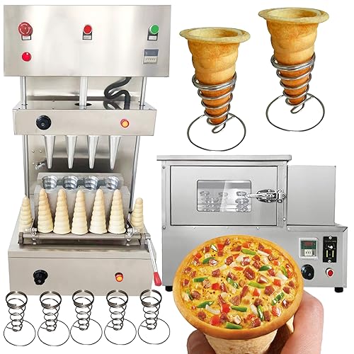 TXMACHINE 4 cone maker machine commercial pizza cone machine Handheld Pizza Making Machines for pizza shop with pizza oven,Display Cabinet (spiral cone machine+oven, 220V/50HZ)