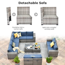 Ovio 12 Pieces Outdoor Sectional Sofa Set with Comfy Cushions Denim Blue