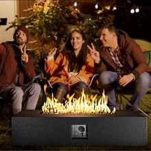 COSIEST 56" Rectangular Outdoor Propane Fire Pit Coffee Table w Concrete Rectangle Base, Certified, 50,000 BTU, Free Lava Rocks and RainCover, Fits 20lb Tank Outside,Tank Cover, Gray