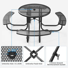 WZONICE98 46" Round Outdoor Steel Picnic Table with Umbrella Hole Black Mesh Picnic Table for Patio, Garden, Camping, Seats 4-6 Adults