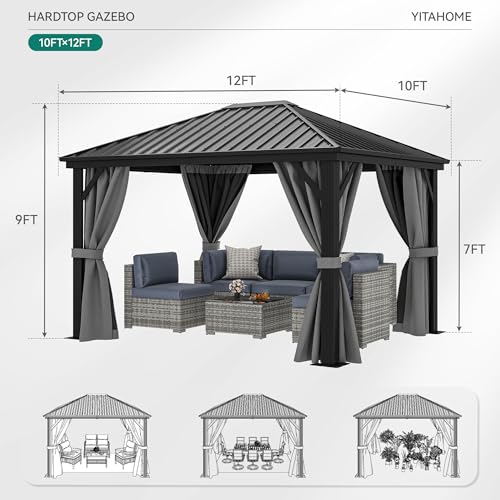 YITAHOME 10X12FT Metal Hardtop Gazebo Outdoor Patio Canopy Gray
