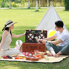 Wicker Picnic Basket for 4 Persons with Waterproof Picnic Blanket, Picnic Set for Family with Insulated Cooler Bag and Cutlery, Willow Picnic Hamper Basket for Camping, Wedding