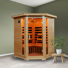 Blue Wave 3-Person Hemlock Corner Infrared Sauna w/ 7 Carbon Heaters Brown