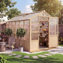 Heavy Duty Walk-in Wooden Greenhouse Kit, 4mm Polycarbonate Panels Green House with Adjustable Vents and Lockable Door, Wood Frame Plant House for Outdoor Garden Backyard Patio Lawn (6X12FT)