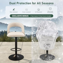 Furnimart Outdoor Bar Stools Set of 6 with Covers Waterproof, Adjustable Patio Stools with Hollow Back, Counter Height Swivel Chairs for Garden, Yard, All-Weather Textilene Fabric, PU Beige