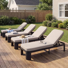 Merax Acacia Wood Outdoor Chaise Lounge Chair Set of 4 with Cushion, Black