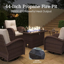Aeeiua 7 Pieces Wicker Patio Furniture Set with Fire Pit Table, Luxury Outdoor Conversation Set with High Back Swivel Rocker Chairs