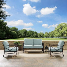 Afuera Living 3-Piece Outdoor Sofa Set, Steel Metal Frame, Oil Rubbed Bronze Finish, Mist Green UV-Proof Cushions, Includes Loveseat and 2 Chairs, Weatherproof Patio Conversation Furniture Set