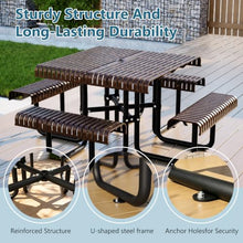 Metal Picnic Table,8-Person Outdoor Picnic Table with Benches Umbrella Hole