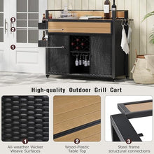 52.8" Wicker Grill Cart with Storage, Rolling Kitchen Island, Outdoor