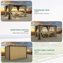 YITAHOME 10x13ft Louvered Aluminum Pergola with Adjustable Roof and Netting Brown