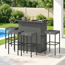 Outsunny 5 Piece Wicker Outdoor Bar Set with Glass Table Top Dark Gray