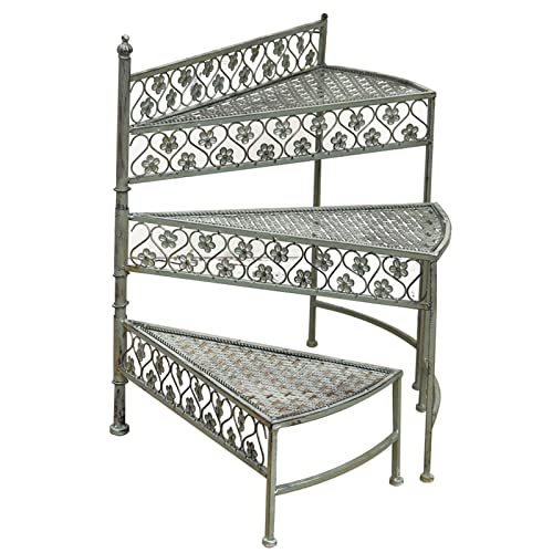 RWGOVLU 3 Tier Three-Turn Iron Art Folding Fan-Shaped Stand Balcony, Living Room Garden Iron Flower Stand