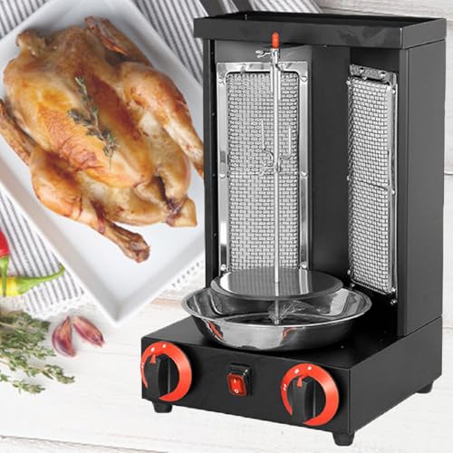 Gas Gyro Broilers Rotating Home Vertical Rotisserie, BBQ Rotisserie Oven, with 2 Burners for Chicken Roast,Turkey Roast,Tacos,Roast,Black-220V