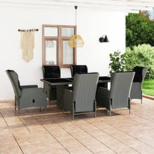 Heofavd 7 Piece Outdoor Dining Set LightGrey PE Rattan Patio Furniture Set with Tempered Glass Table and Adjustable Backrest Chairs for Garden Balcony and Patio up to 6 People