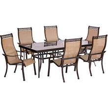 Hanover Monaco 7-Piece Outdoor Dining Set with Glass-Top Table and PVC Sling Chairs Tan