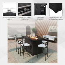 LeisureMod 68" Wide Rectangular Outdoor Fire Pit Bar Table in Powder-Coated Aluminum with Lid Glass Guard and Tank Holder Slats Design for Patio, Garden, Deck, and Backyard Use Chelsea Collection