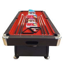 SIMBASHOPPING USA 8' Feet Billiard Pool Table Vintage Red with Benches Brown & Red