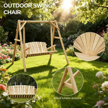 Ergonomic Design 2-Seat Wooden Garden Porch Swings with Stable & Non Slip Legs, Outdoor Backyard Loveseat Swings for Patio, Lawn & Garden