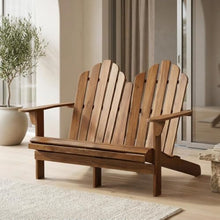 Outdoor Escape Solid Acacia Wood Adirondack Double Bench with Armrests, Two-Seat Patio Bench for Porch, Deck and Backyard Seating, Brown