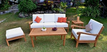 WholesaleTeak Napa 5 Pc Sofa Set: Sofa, Lounge Chair, Ottoman, Coffee Table & Side Table with Cushions in Sunbrella Fabric #57003 Canvas White #12NP5