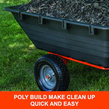 Agri-Fab 45-0553, 1,000-Pound Capacity Poly Swiveling Tow Behind Dump Cart, 18 Cubic Feet Capacity, 80 Degree swiveling, 52 Degree Dumping, 16-Inch x 6.5-Inch Pneumatic Turf Tread Tires