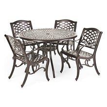Christopher Knight Home Hallandale 5-Pc Outdoor Cast Aluminum Dining Set Hammered Bronze