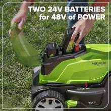 Greenworks 48V (24V x 2) 17in Push Lawn Mower, (2) 4.0 Ah Batteries Kit