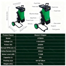SAIYERUS 2400W Electric Wood Chipper, Corded Shredder & Efficient Mulcher, with 50L Collection Bag and Push Stick, Double Sided Blade System, for Yard Waste Branches Grass and Leaves, 20:1 Reduction