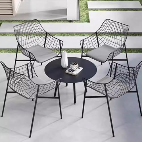 JOSOGO Modern Patio Outdoor Dining Chairs Set, Outside Dinner, Garden/Balcony/Poolside Accent, Diamond Mesh Pattern Curved Backrest(B-Black)