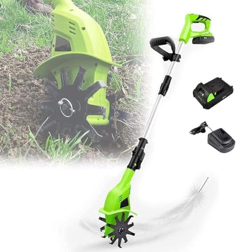 LBAawxe MekUk Garden Tiller & Cultivator Rotavator Cordless Electric tillers, Working Width 10 cm, Depth 25 cm, Adjustable Handle for Garden Care Compacted Soils and Lawn Yard