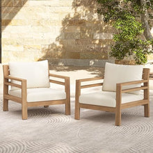 Christopher Knight Home Jamaia Outdoor Acacia Wood Club Chair Set of 2, Patio Armchair with Thick Beige Cushions, Deep Seating Furniture for Garden, Porch, Backyard, Balcony, Light Teak Finish, Beige