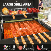 Charcoal Grill with Wheels, Outdoor BBQ Grill with Side Shelves & Thermometer, Barbecue Smoker with Bottom Storage Shelf, Adjustable Charcoal Pan, Patio Cooking Station for Camping Party
