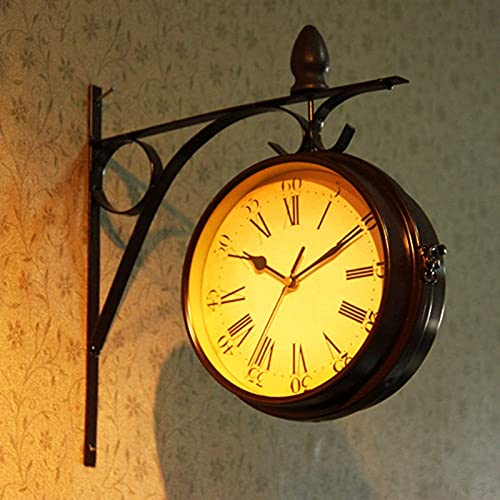 EHVYBDX Wall Clock, Outdoor Garden Wall Clock, 13 Inch Classical Paddington Station Wall Clock Double Sided Garden Clock with Outside Bracket Waterproof Outdoor Clock Indoor Outd