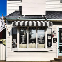 Awntech 6' San Francisco (76.5"-16"-30") Closed-Sided Fixed Awning, Black/White Stripe