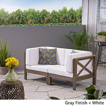 GDFStudio Outdoor Sectional Loveseat Set | 2-Seater | Acacia Wood | Water-Resistant Cushions | Gray and White