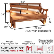 Amish Casual Heavy Duty 800 Lb Roll Back Pressure Treated Porch Glider with Cupholders (5 Foot, Cedar Stain)