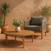 Meridian Furniture 363-C Maui Collection Modern | Contemporary Outdoor Patio Coffee Table with Aluminum Frame in a Teak Wood Look, 36" W x 36" D x 14" H, Natural