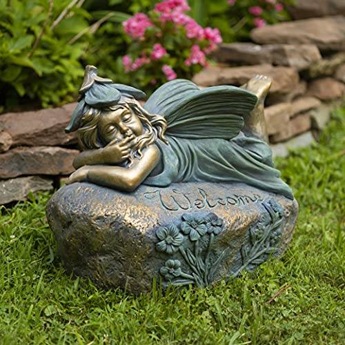 Zaer Ltd. Large Magnesium Fairy Statues for Outdoor Use (Lying Fairy Fern)